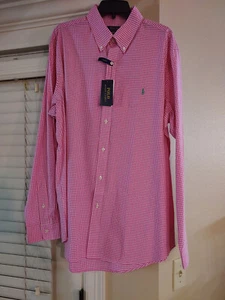 Men XL Polo Ralph Lauren Pink Chekers Button Down Collard Long Sleeve shirt-New! - Picture 1 of 2