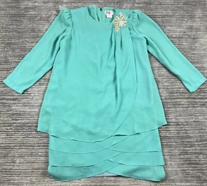 R&K Originals Dress Womens 14WP Green Beaded Sequin Flower Longsleeve - Picture 1 of 15