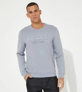 Guess jeans Mens Embossed front logo Sweatshirt Grey Jumper M2BQ08K7ON4 - Picture 1 of 2