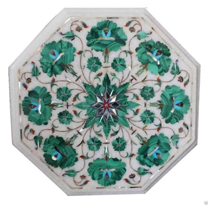 12" marble side table floral semi precious malachite handicraft Inlay work decor - Picture 1 of 6