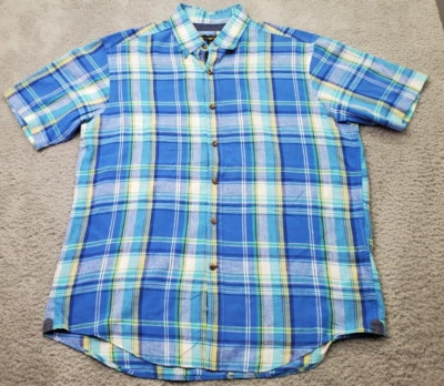 Club Room Shirt Men's Medium Multi Plaid Linen Short Sleeve Collared Button Down - Image 1 of 4