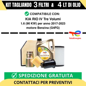 Tagliando per KIA RIO IV Tre Volumi 1.6 90 kw - 4 Lt di TOTAL + 3 Filtri anno... - Foto 1 di 2