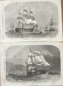 Kupferstiche 1857 - Chinesischer Opiumkrieg - Kanton (Guangzhou) - Kanonenbootkonvoi - Bild 1 von 3