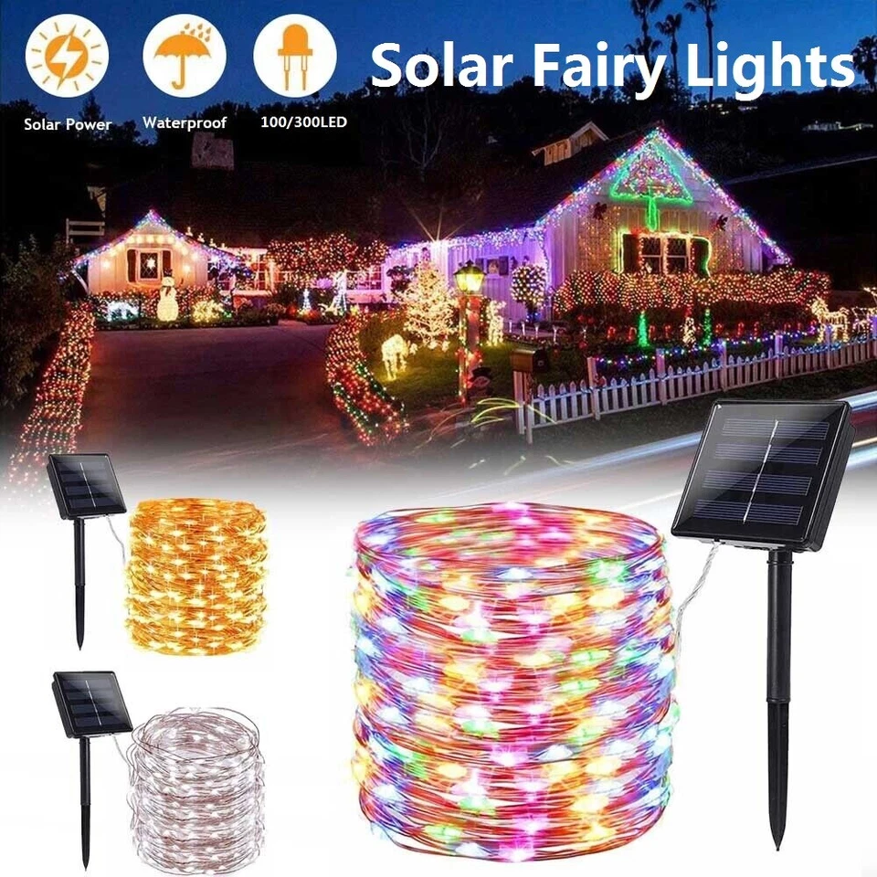 Solar Christmas Fairy lights Outdoor 200LED Party Xmas String Lights Home Decor - Image 1 of 4