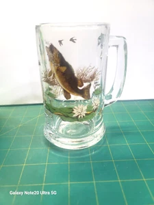 LIBBY LARGE MOUTH BASS GLASS MUG COLORFUL CLEAN IMMACULATE NO SCRATCHES - Picture 1 of 5