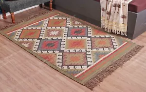Modern Rug Bedroom Hand-Crafted Flat-Weave Wool Jute Rug Indian Design Large Rug - Picture 1 of 11