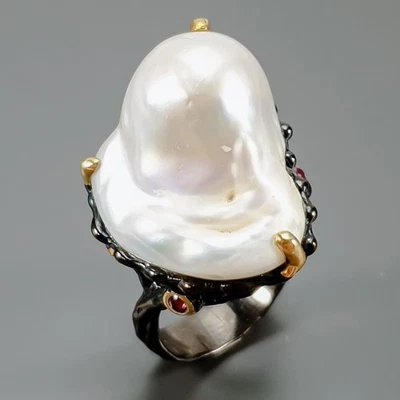 Jewelry Handmade Natural Baroque Pearl Ring 925 Sterling Silver Size 8 /R424562 - Image 1 of 4