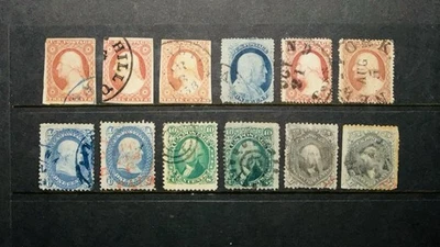 Estampillas tempranas de Estados Unidos #25, #63, #68, #70 y más con cancelaciones de lujo, tonos diferentes CV $1,100+ Foto 1 de 2