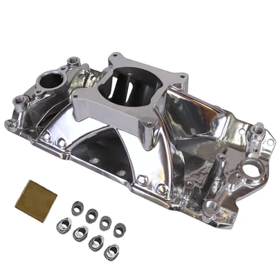 HI RISE Single Plane Intake Manifold for 57-95 Small Block Chevy 350 Polished Foto 1 de 4