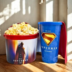Superman Movie 2025 Popcorn Bucket 64oz & Cup with Cape 32oz Limited Cinema NEW - Picture 1 of 8