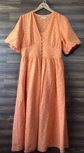 Barbour Orange Broderie Anglaise “Kelley” Maxi Dress With Cami Size 12 Ex Con - Picture 1 of 13