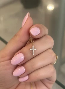 14k massives Gold kleiner Diamant Kreuz Anhänger Halskette Lab Grown Diamant Kreuz 12x8 - Bild 1 von 9