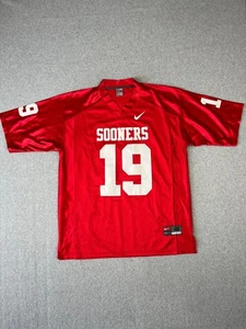 Vtg University Of Oklahoma Sooners Football Jersey Mens L Red Nike 90s Britt #19 - Picture 1 of 11