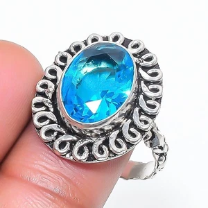 Faceted London Blue Topaz Gemstone Ethnic 925 Sterling Silver Jewelry Ring 8" I1 - Picture 1 of 6