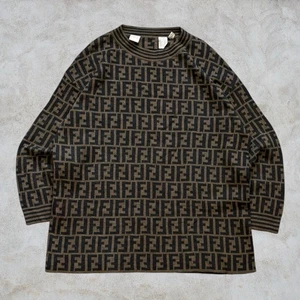 Suéter Vintage Fendi Monograma Lana Merino Talla Grande Hecho en Italia Diseñador - Imagen 1 de 11