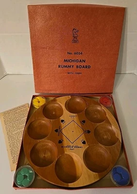 Raro tablero de rummy de colección Drueke #6054 Michigan con astillas - madera dura natural Foto 1 de 4