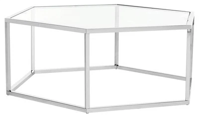 Mesa de centro hexagonal de cromo y vidrio Eliana Home Collection Foto 1 de 4