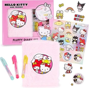 Hello Kitty Note Book Diary Pink Fluffy Set Gel Pens & Stickers Christmas Gift - Picture 1 of 12