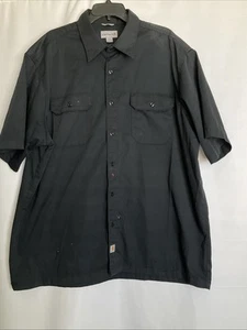Carhartt Shirt Mens Short Sleeve Button Up Pockets Relaxed Fit Black 2XL #0529 - Picture 1 of 17