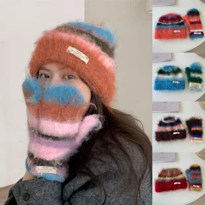 Set Guanti Cappello Misto Mohair Crema Invernali Caldi Accessori Donna - Foto 1 di 29