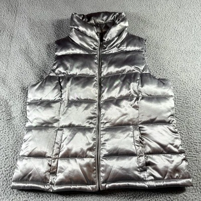 Charter Club Petite Womens Sleeveless Full Zip Quilted Puffer Vest Gray Size L - Image 1 of 4