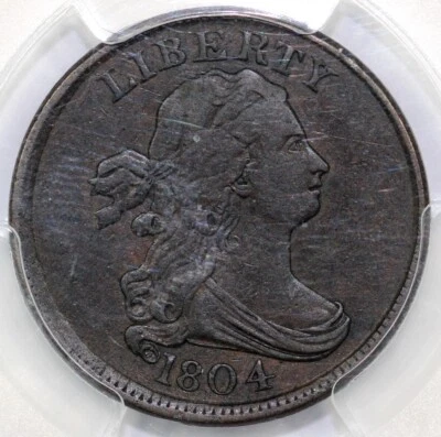 1804 1/2c C-11 Plain 4 Stems Draped Bust Half Cent PCGS VF 30 EX; Green Tree - Image 1 of 4