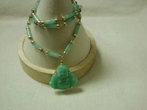 14KT Giada Happy Buddha Su Lucidato Barile Sezione necklace18inches - Foto 1 di 8