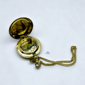 Brass Push Button Compass Chain Maritime Gift For Dad Nautical Collectibles Gift - Picture 1 of 9