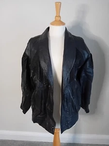 Vintage 1980s Zebra Suede Real Black Leather Puff Sleeve Jacket Mid Length Small - Picture 1 of 15