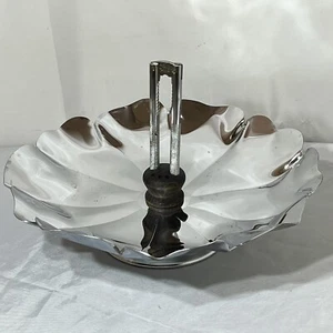 Vintage MCM Shelton Ware Chrome Silver Nut Bowl Pecans Walnuts Wooden Center - Picture 1 of 9