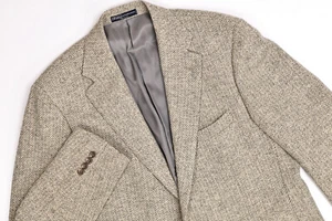 Vintage Polo Ralph Lauren Italian Tweed Herringbone Wool Blazer Gray 44L - Picture 1 of 14