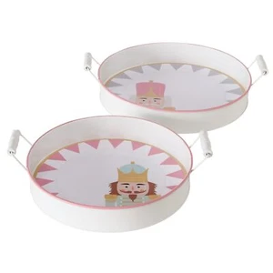 2tlg Set Tablett Archie rund Ø35+41cm m. Griffen Stern Metall Deko Servierteller - Bild 1 von 7
