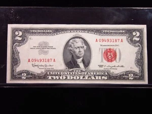 USA $2 1963 A09493187A # UNITED STATES Note RED Seal Jefferson Dollars Money - Picture 1 of 2