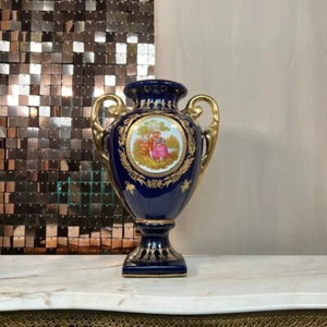 Vintage Limoges Blue and Gold Ornate Very Large 24 K Trim Vase - Picture 1 of 14