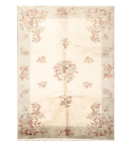 6' x 9' Hand Knotted Wool Thick Pile French Aubusson Savonnerie Area Rug Ivory - Picture 1 of 7