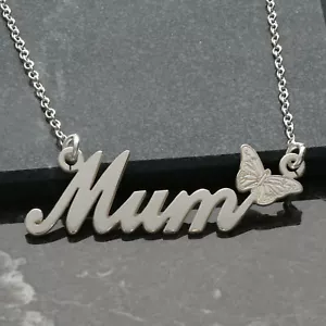 925 Sterling Silver Mum Mothers Birthday Butterfly Necklace Pendant Gift & Chain - Picture 1 of 6