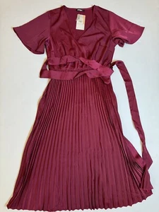 BTFBM Women Wrap V Neck Casual Summer Dresses Short Sleeve Satin Tie Waist Sz M - Picture 1 of 8