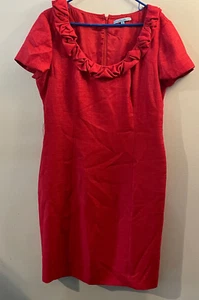 Antonio Melani dress womens size 14 red ruffle basketweave quiet luxury - Picture 1 of 8