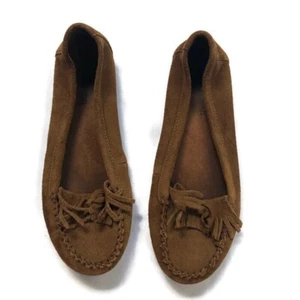 Minnetonka Brown Suede Fringe Fringed Moccasins Sz 6 Shoes Women’s Boho - Picture 1 of 6