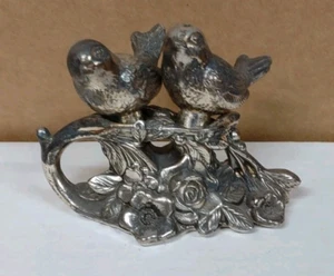 Vintage Silver Plated Salt & Pepper Shaker Set Love Birds Perched on Branch EC - Picture 1 of 5