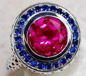 3CT Treated Ruby & Sapphire 925 Sterling Silver Filigree Look Ring Sz 8 F3-1 - Picture 1 of 4