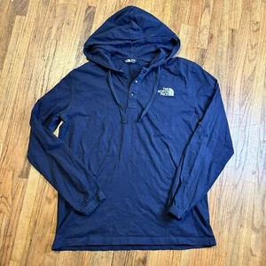 The North Face Hoodie Mens L Blue Henley Pullover Outdoor Kangaroo Cotton - Picture 1 of 4