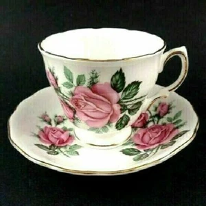 Royal Vale Ridgway Pink Roses 7529 Cup & Saucer Set Bone China England - Picture 1 of 3
