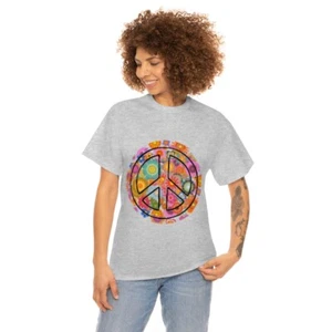 Retro, Peace sign, Boho, 60s, 70s, flowered Unisex Heavy Cotton Tee plus avail - Picture 1 of 55