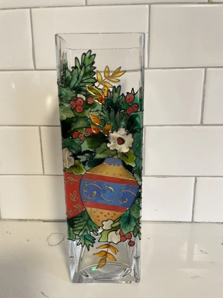 Jarrón candelabro Joan Baker Designs clase de arte pintado a mano muy colorido Foto 1 de 4