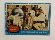 1977 Scanlens Star Wars Card #14 Luke checks out his new droid - VG to Exc Con