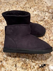 H&M Warm Lined Slip On Black Boots Girls Sz 5.5 6 6.5 Faux Suede NWT - Picture 1 of 9
