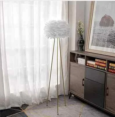 Fluffy 60"Feather Floor Lamp, Tripod FloorLamp with White Feather Shade for Room - Image 1 of 4