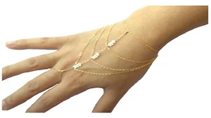Womens BEADED Slave Chain Finger Ring Bangle Hand Harness Bracelet Beach Boho - Picture 1 of 2
