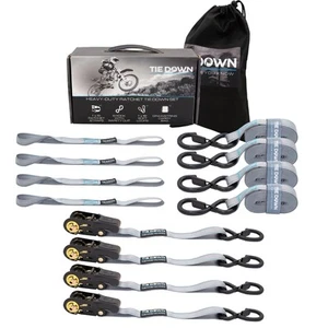 1 inch x 15 ft Grey Ratchet Strap, 4-Pack Kit - 1823 lbs. Breaking Load Limit - Picture 1 of 1